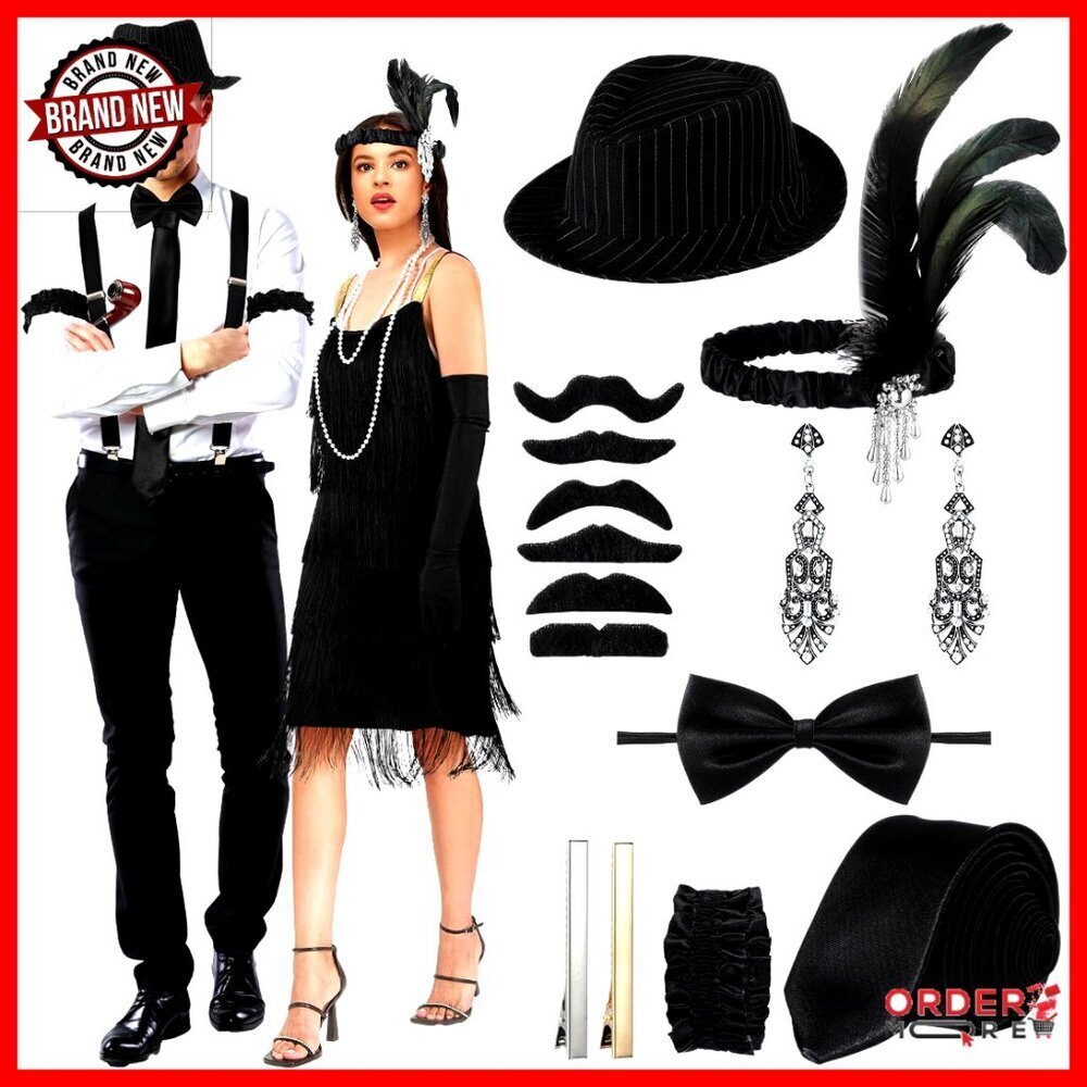 1920s Flapper Costume Accessories Set for Couples Halloween Role Play